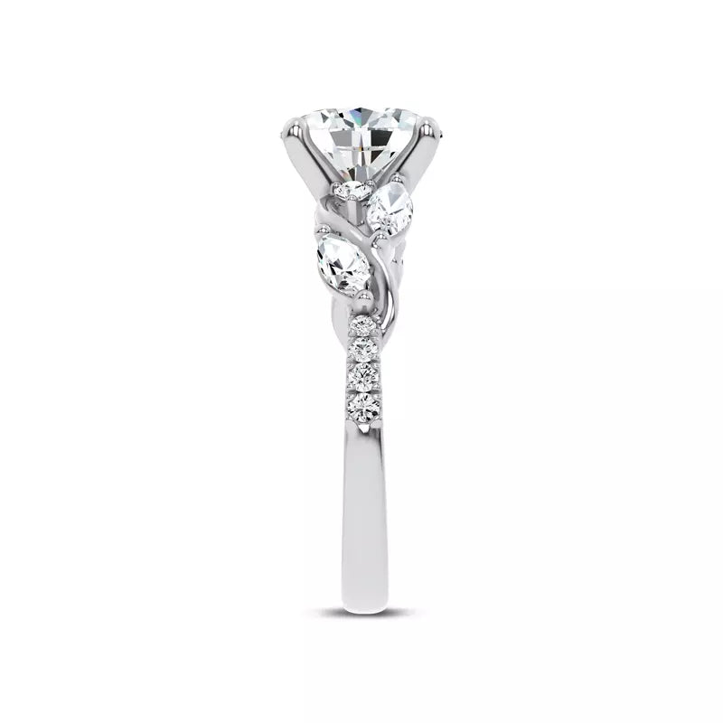 Curved Vine Diamond Oval Engagement Ring