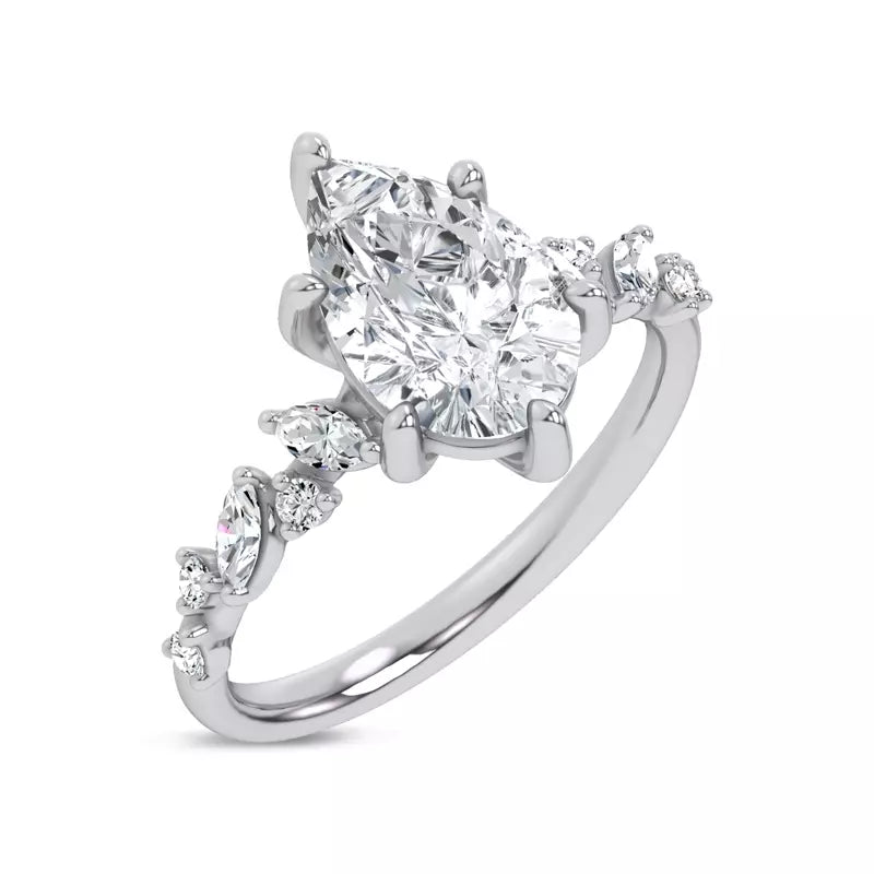 Scattered Diamond Pear Engagement Ring