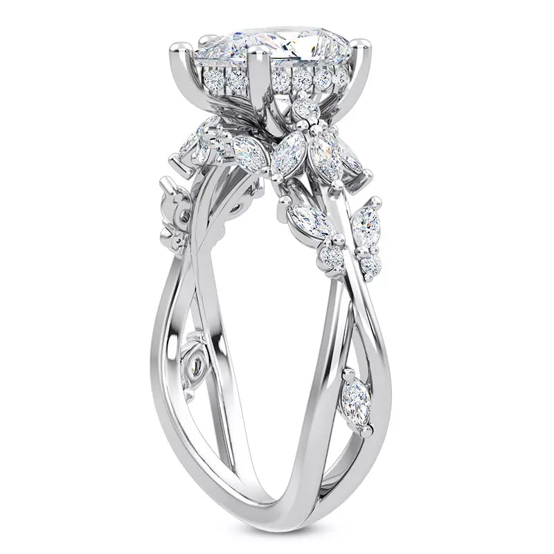 Butterfly And Bee Vine Twist Pear Engagement Ring