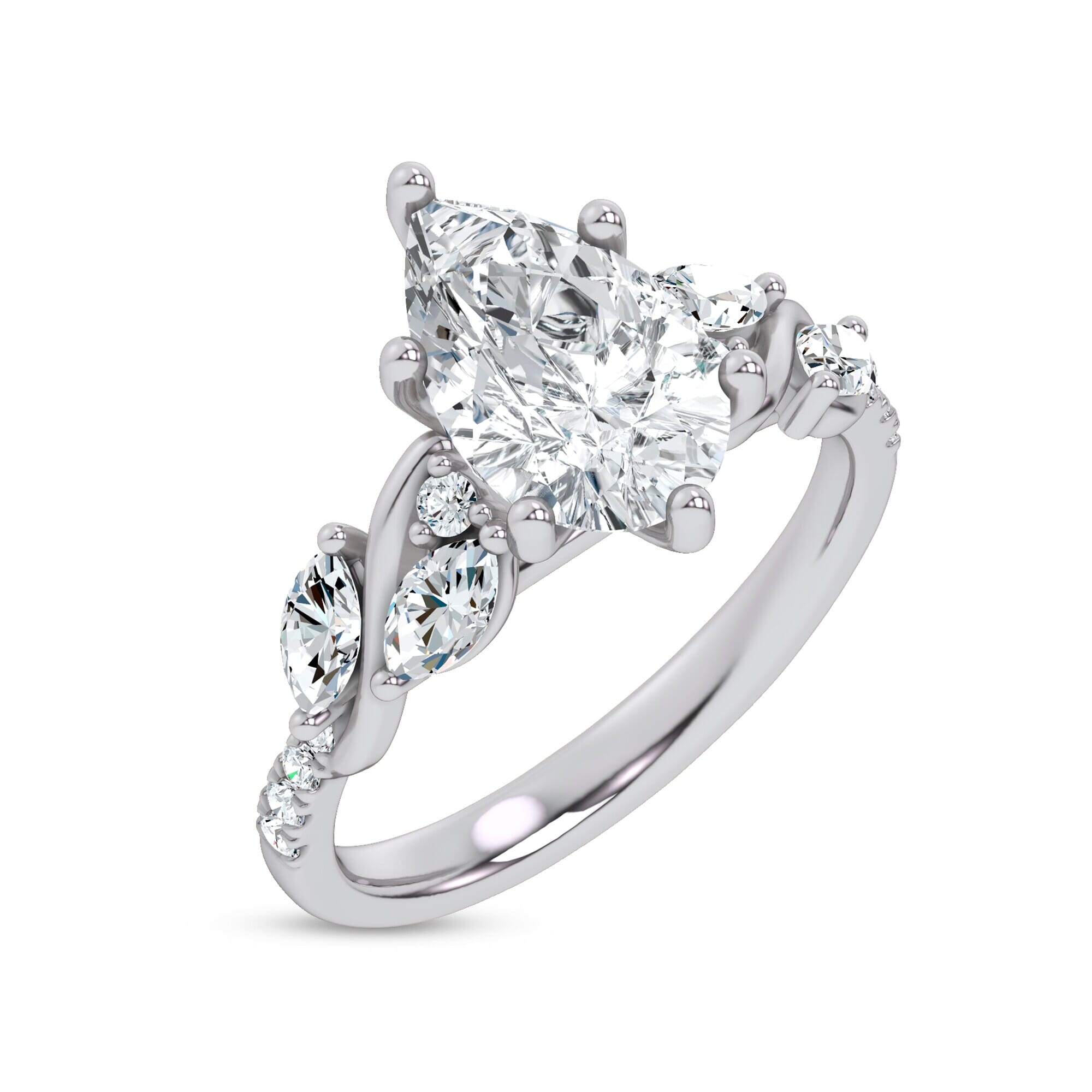 Curved Vine Diamond Pear Engagement Ring