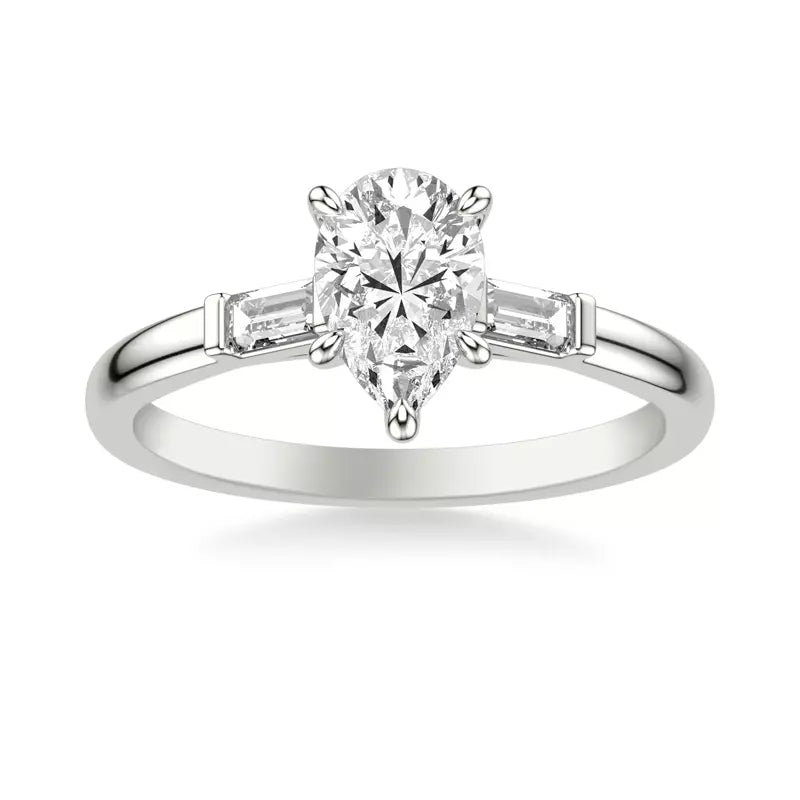 Classic 3-Stone Engagement Pear Ring