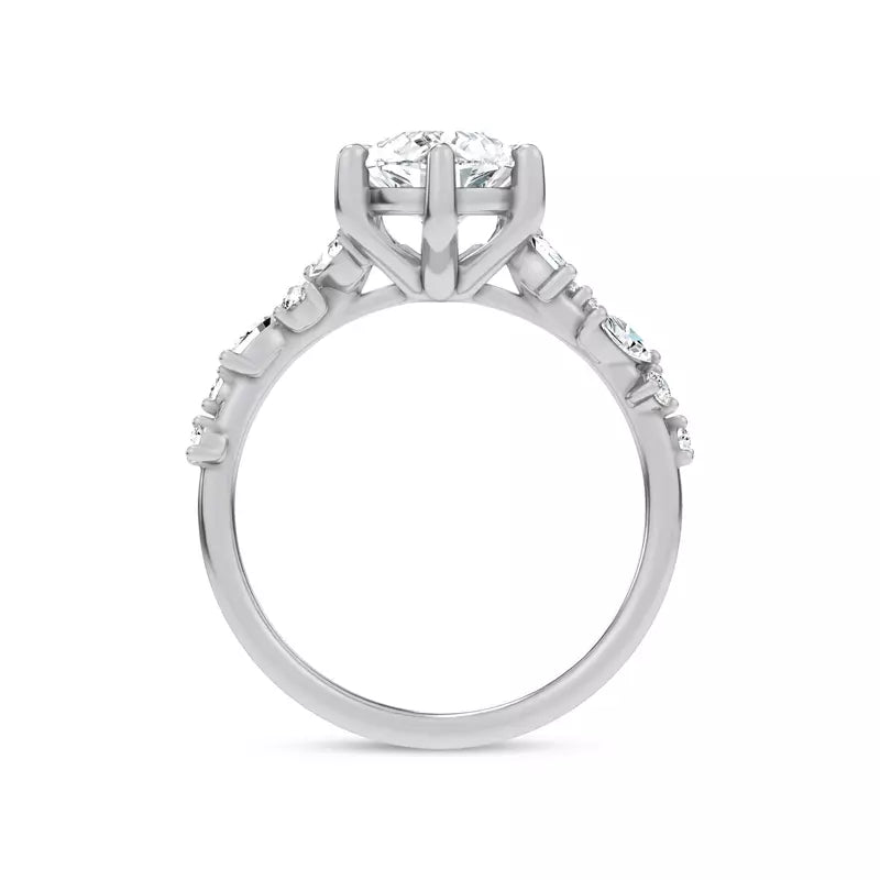 Scattered Diamond Pear Engagement Ring