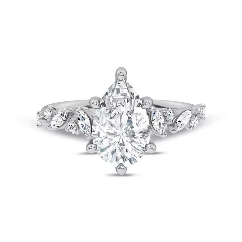 Scattered Diamond Pear Engagement Ring