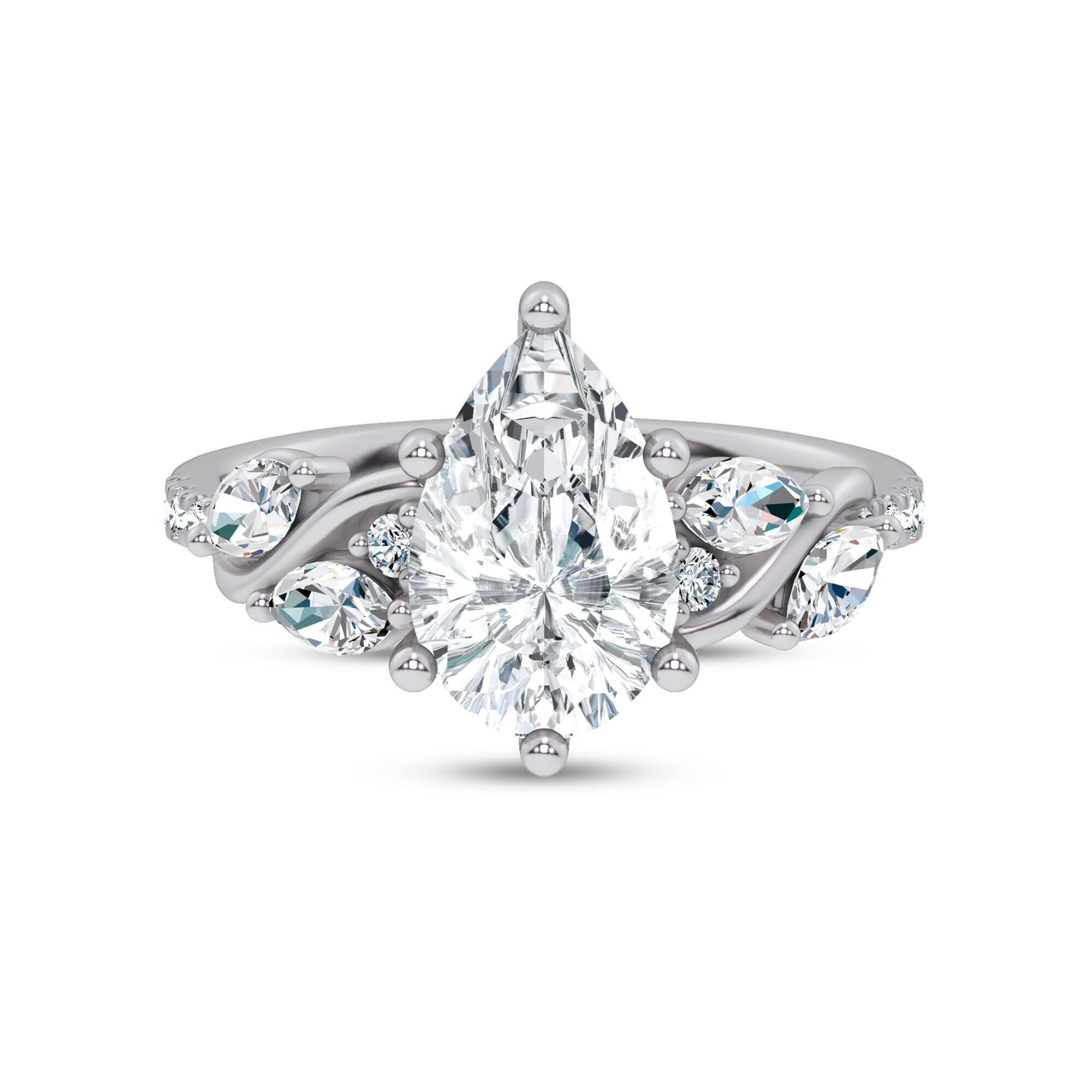 Curved Vine Diamond Pear Engagement Ring