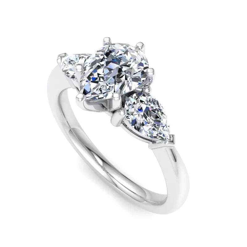 Three-Stone Lab Pear Engagement Ring