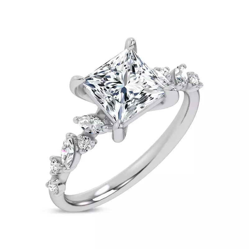 Scattered Diamond Princess Engagement Ring