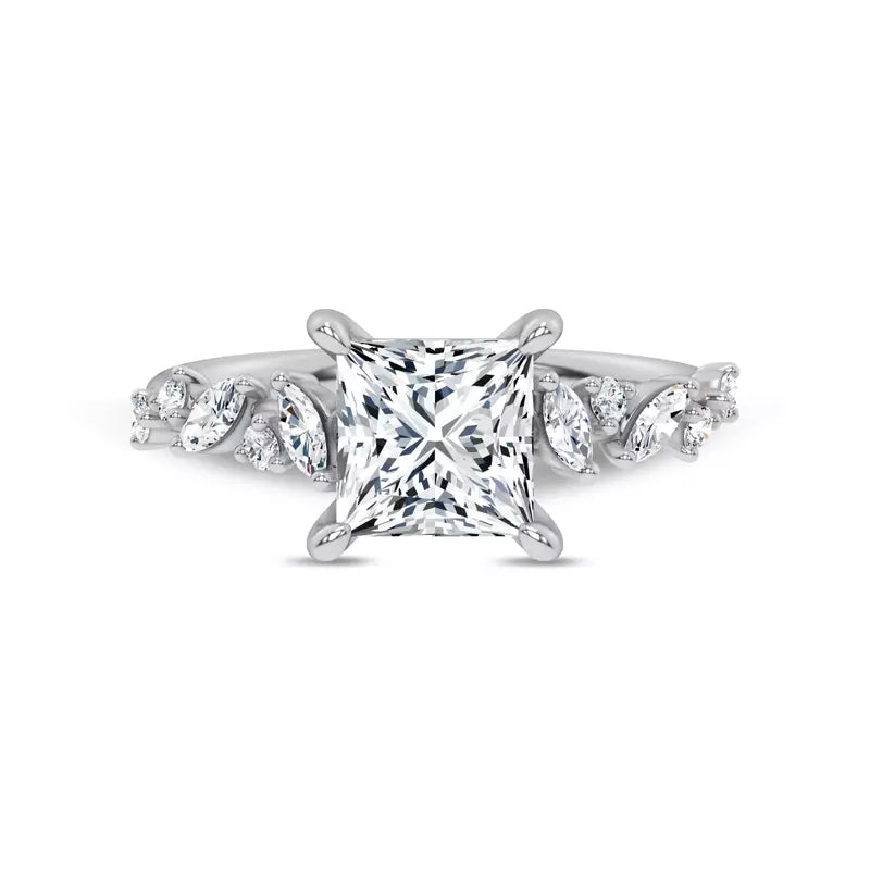 Scattered Diamond Princess Engagement Ring
