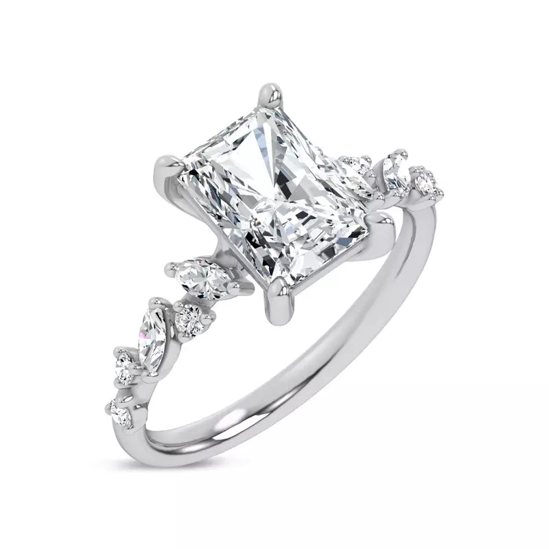 Scattered Diamond Radiant Engagement Ring
