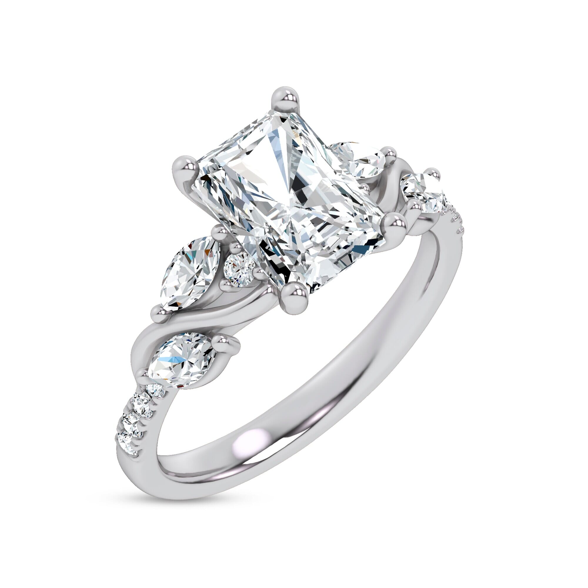Curved Vine Diamond Radiant Engagement Ring