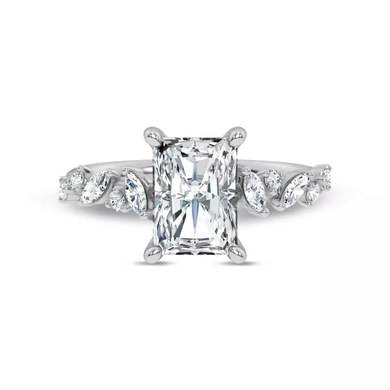 Scattered Diamond Radiant Engagement Ring