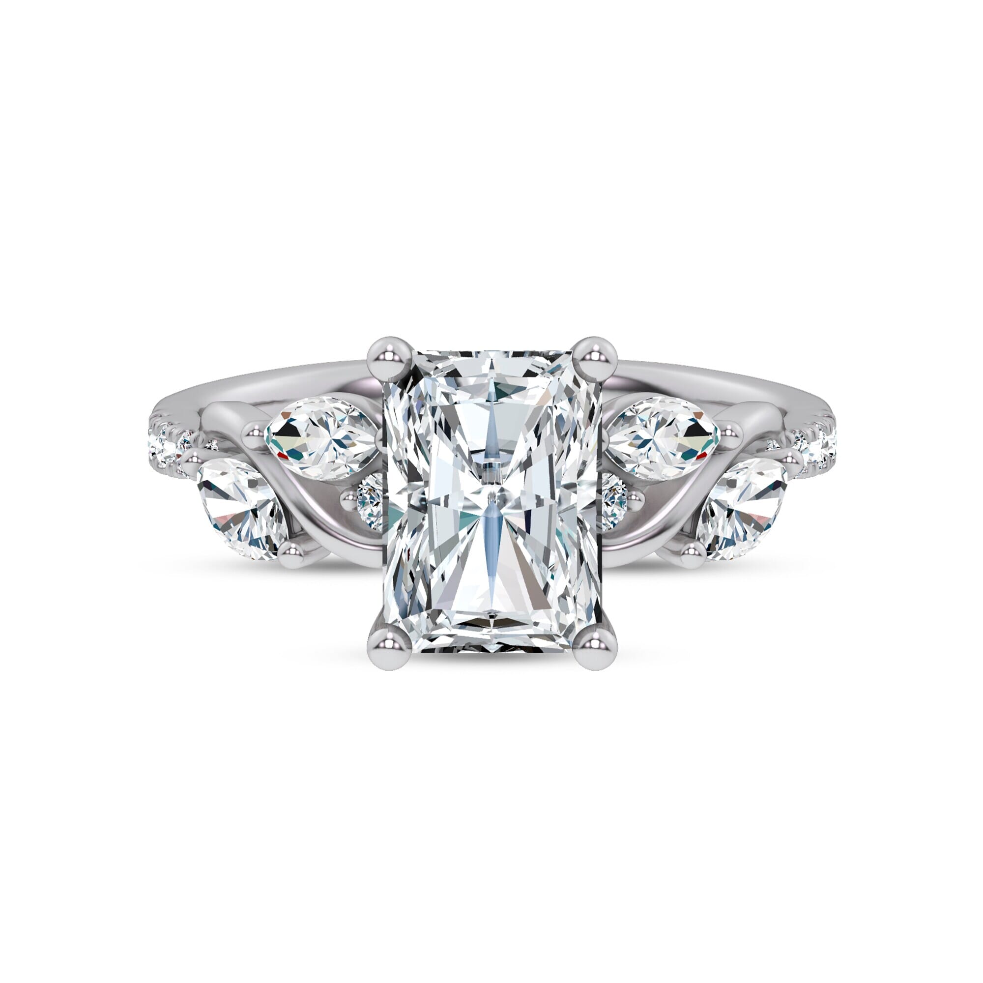 Curved Vine Diamond Radiant Engagement Ring