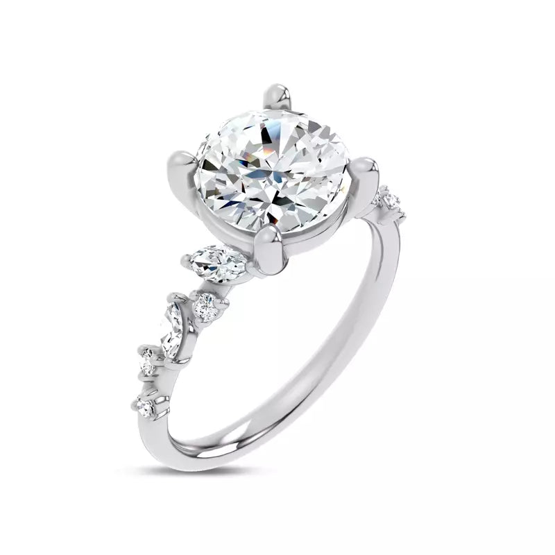 Scattered Diamond Round Engagement Ring