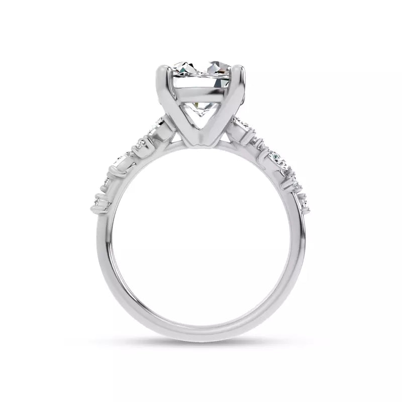 Scattered Diamond Round Engagement Ring