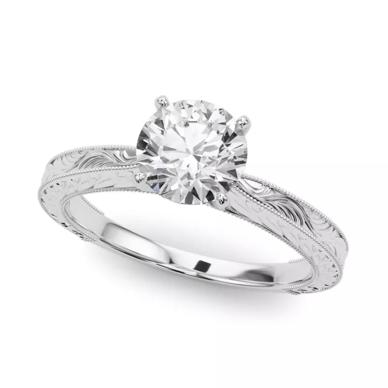 Vintage-Inspired Solitaire Engagement Round Ring