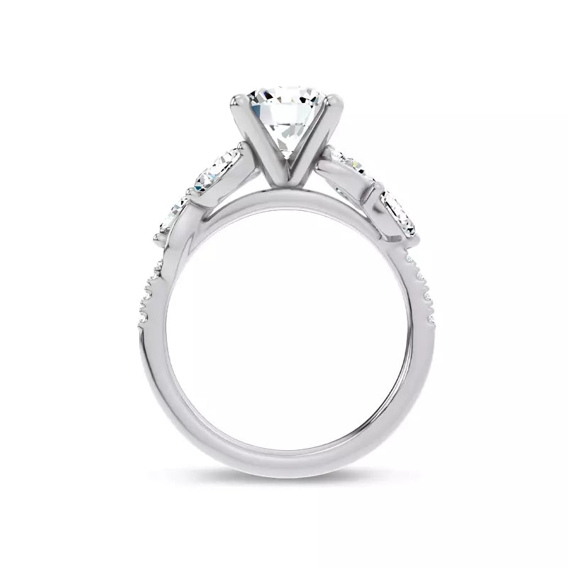 Curved Vine Diamond Round Engagement Ring