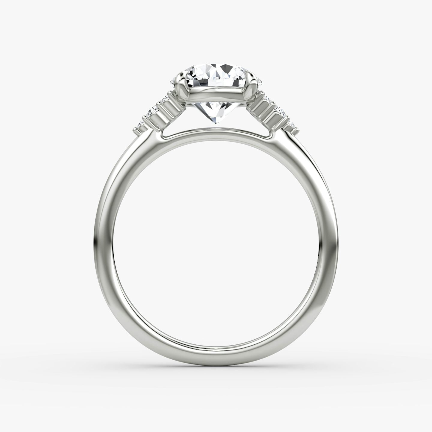 The Side Cluster Cathedral Round Brilliant Engagement Ring
