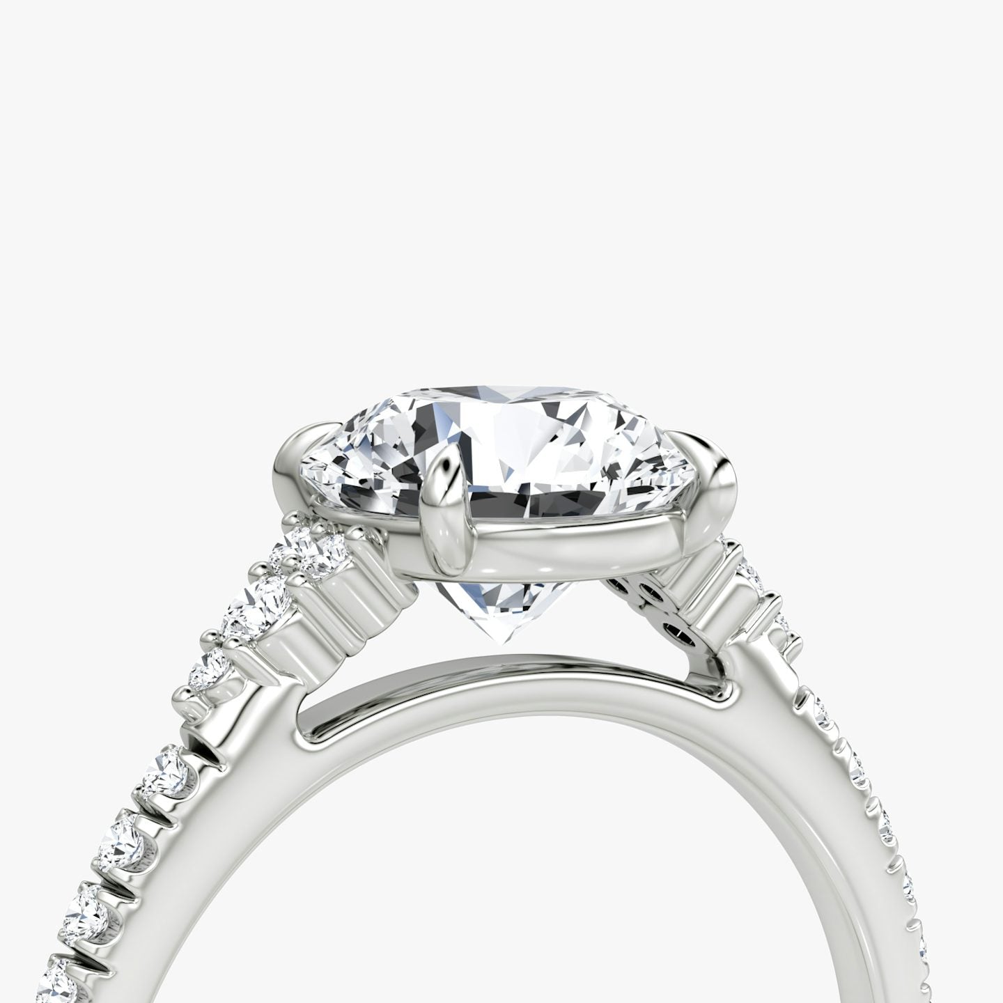 The Side Cluster Cathedral Round Brilliant Engagement Ring
