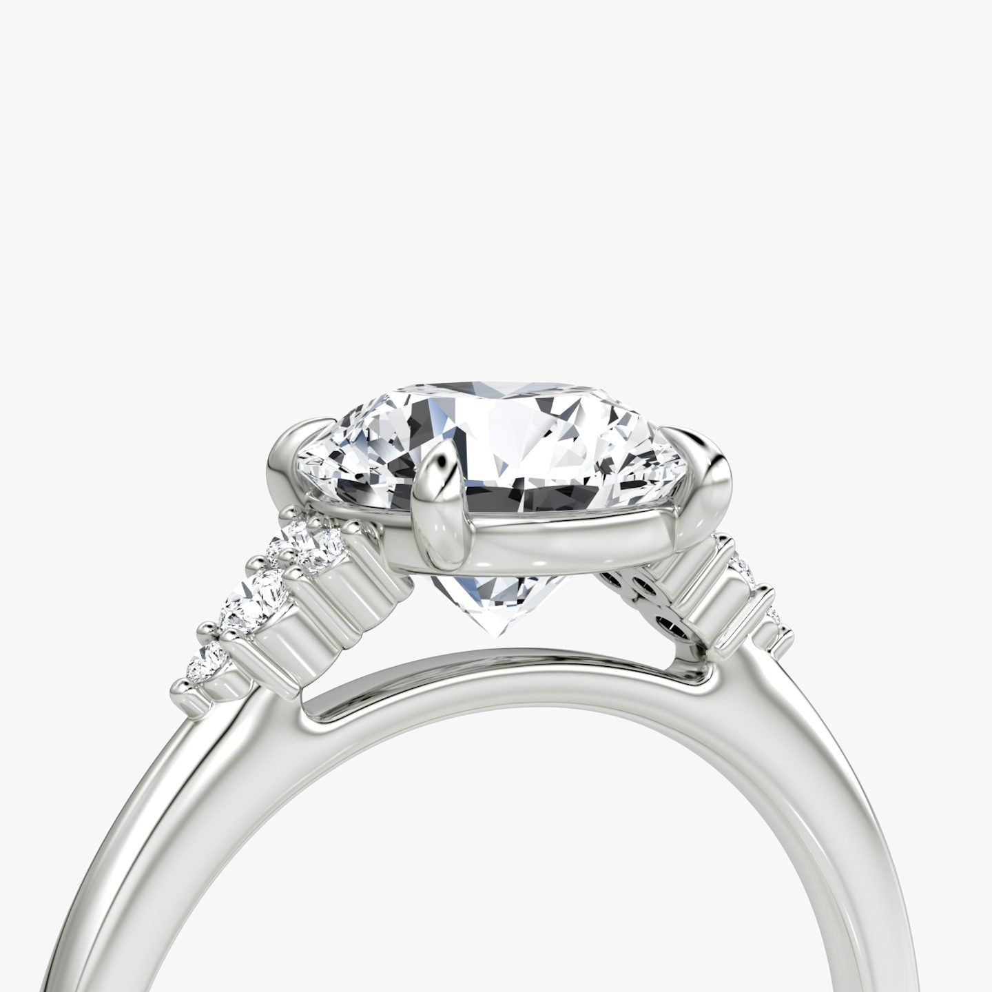 The Side Cluster Cathedral Round Brilliant Engagement Ring