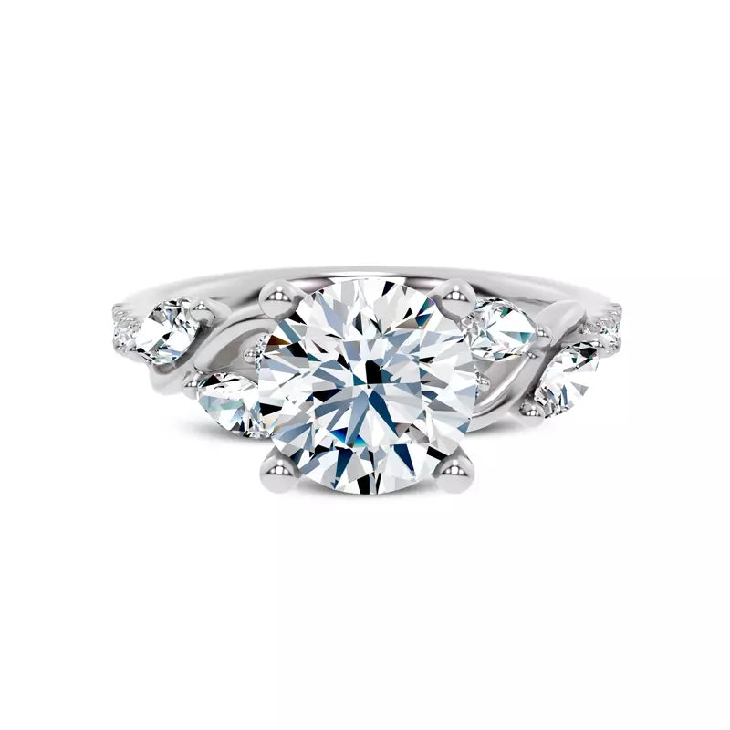 Curved Vine Diamond Round Engagement Ring