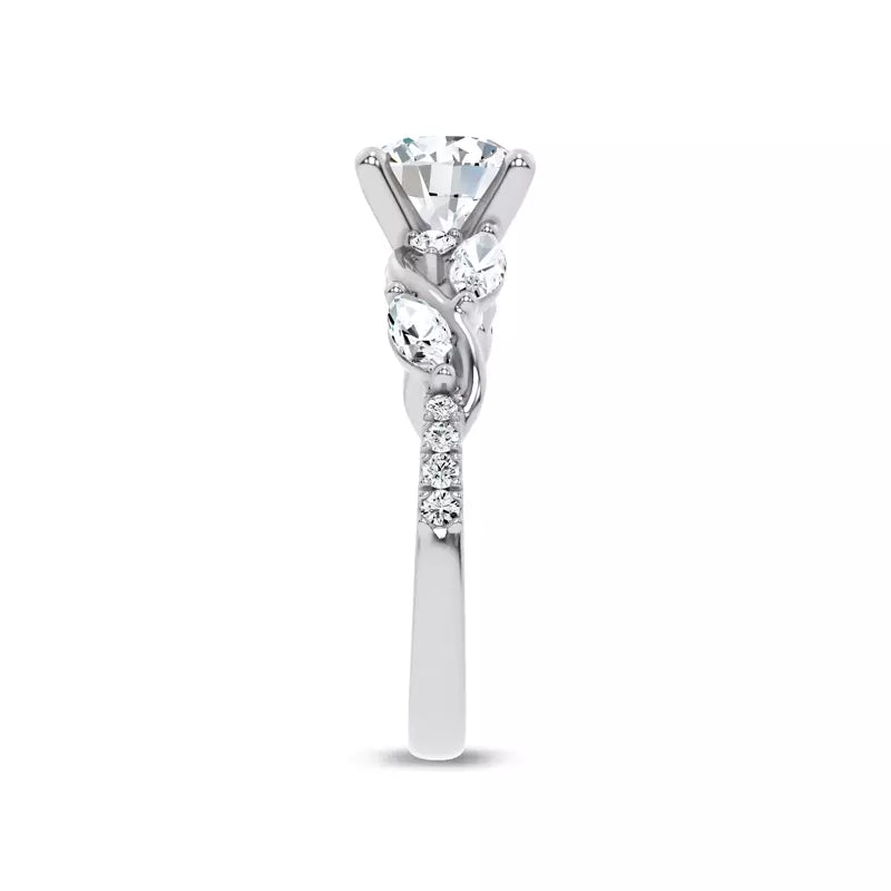 Curved Vine Diamond Round Engagement Ring