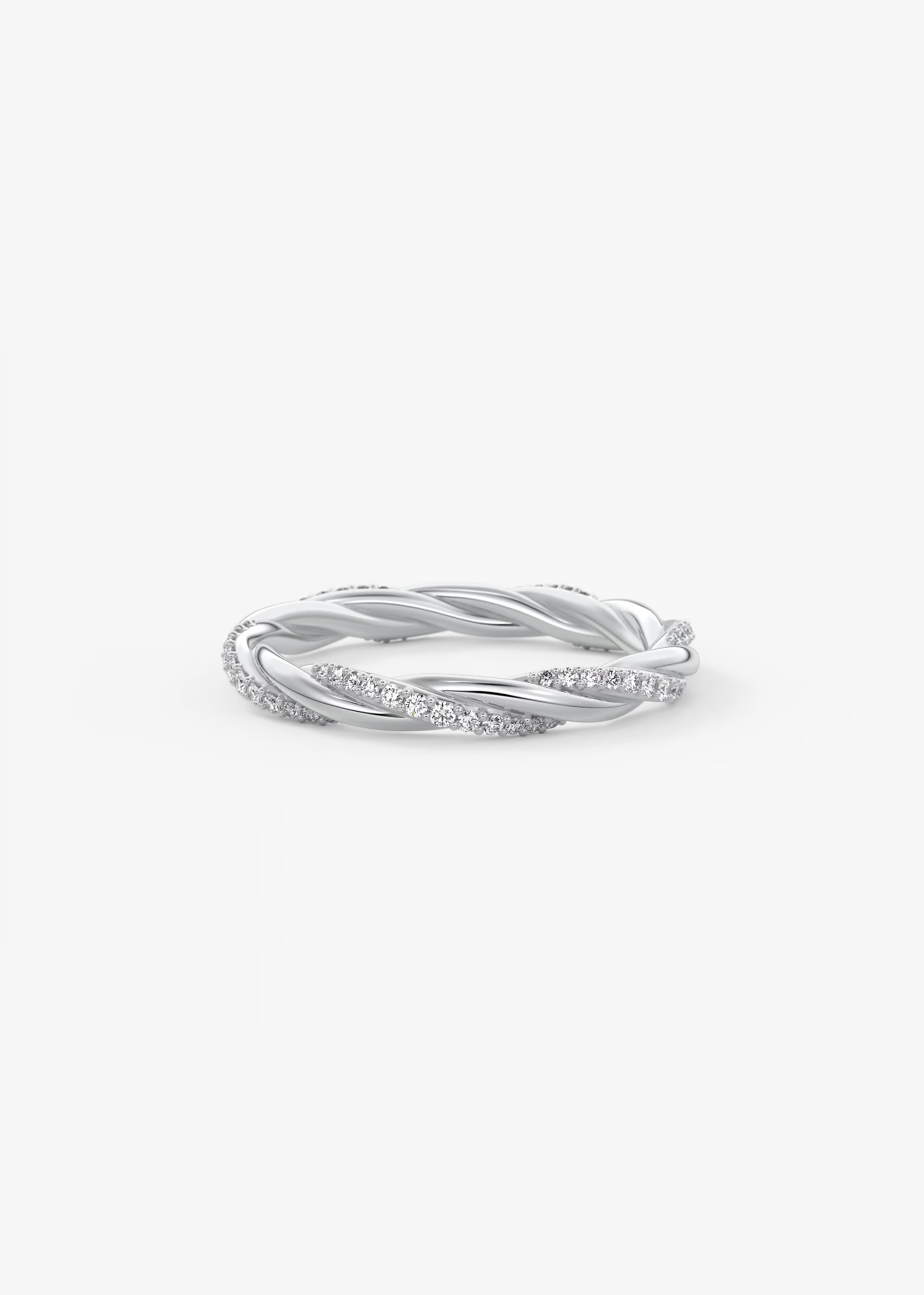 Twisted Gold Band with Pavé Lab‑Grown Diamonds and Polished Interwoven Design
