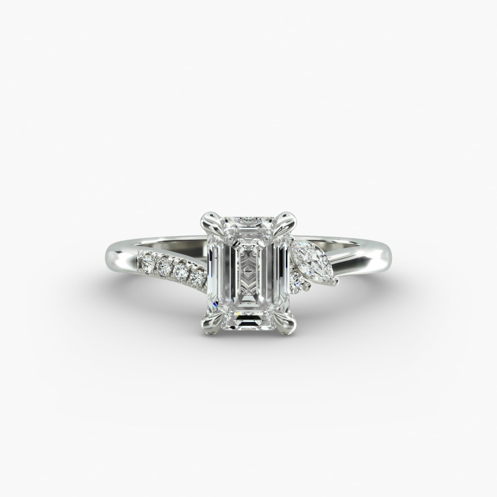 Asymmetric Elegance Emerald Lab Grown Diamond Center Engagement Ring