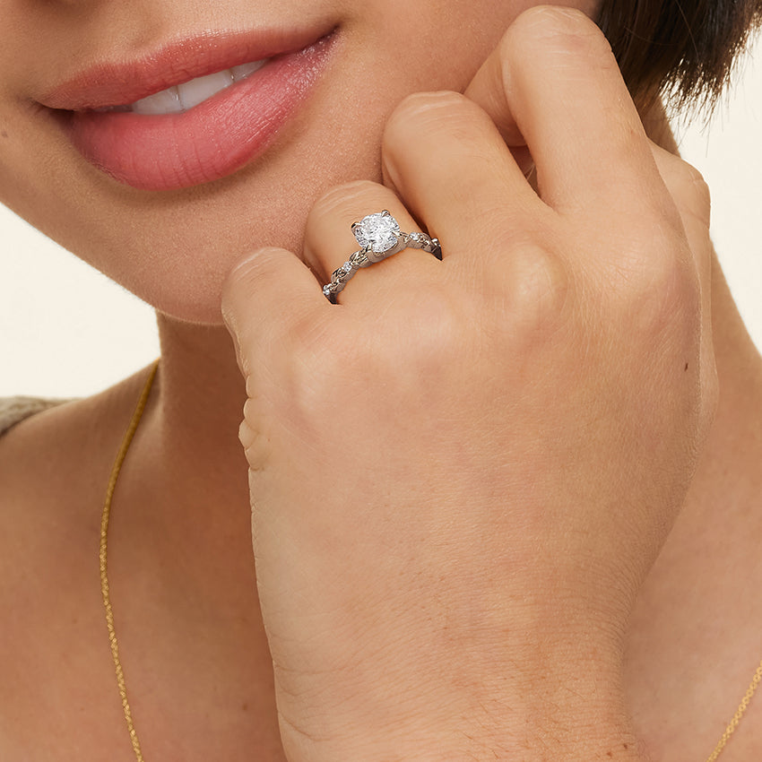 Vine Bloom Milgrain Princess Lab Grown Diamond Center Engagement Ring