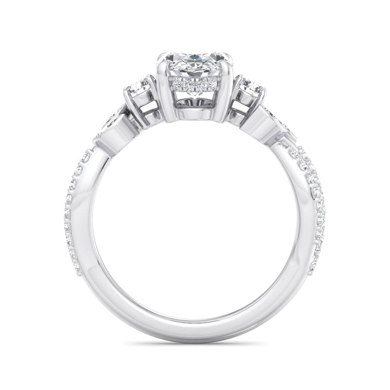 Floral Marquise Band with Beaded Detail Oval Lab Grown Diamond Center Engagement Ring