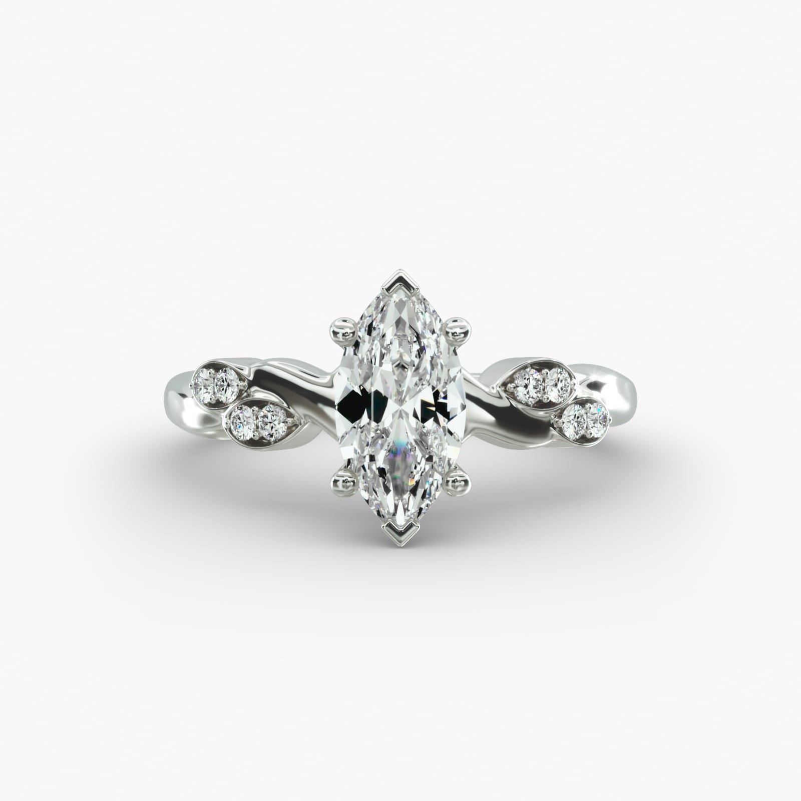 Floral Twist Cluster Marquise Lab Grown Diamond Center Engagement Ring