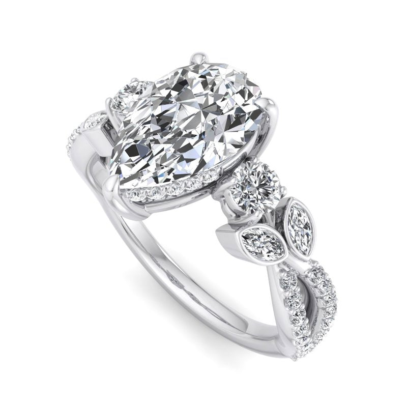 Floral Marquise Band with Beaded Detail Pear Lab Grown Diamond Center Engagement Ring