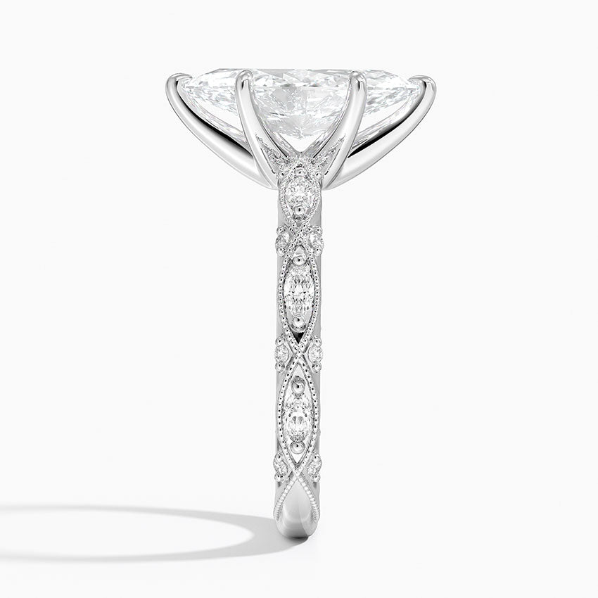 Vintage Marquise Milgrain Lab Grown Diamond Center Engagement Ring