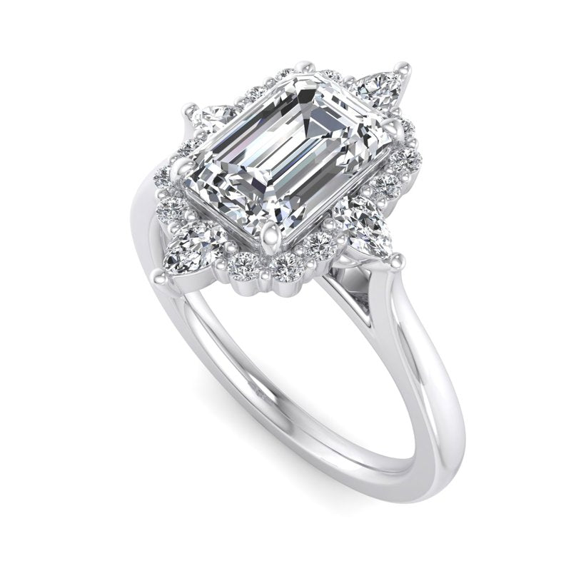 Halo-style with Pear Accents and Emerald Lab Grown Diamond Center Engagement Ring