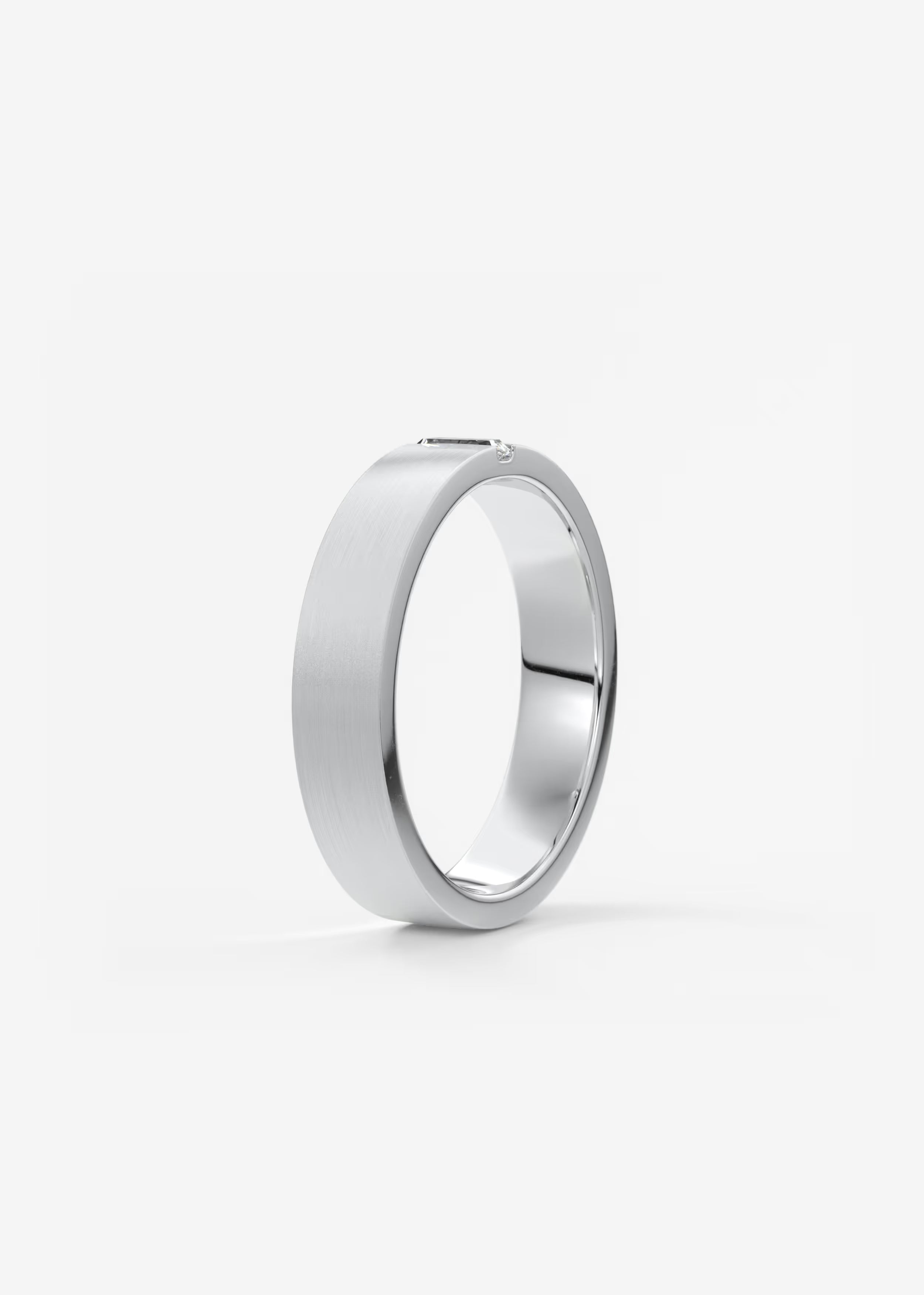 Matte Gold Wide Band with Vertical Baguette‑Cut Lab‑Grown Diamond Accent