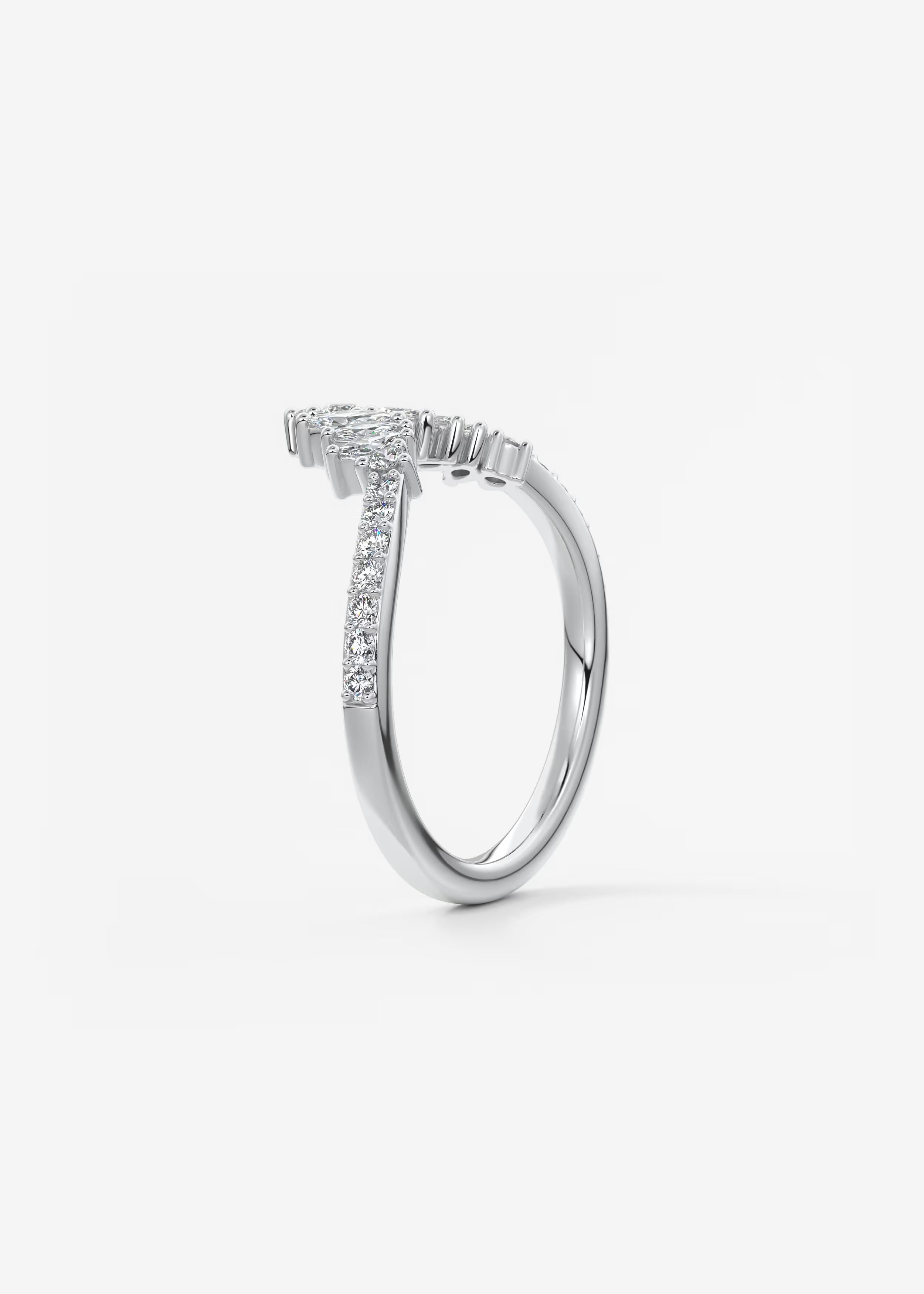 Gold V‑Shaped Double Band Ring with Marquise and Round Lab‑Grown Diamond Crown Detailing