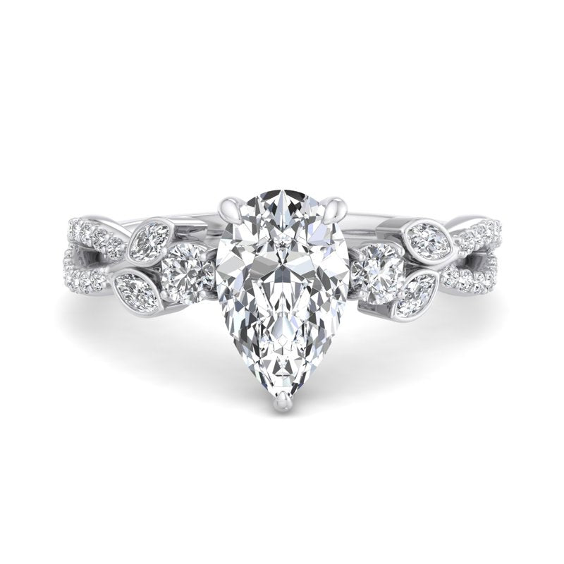 Floral Marquise Band with Beaded Detail Pear Lab Grown Diamond Center Engagement Ring