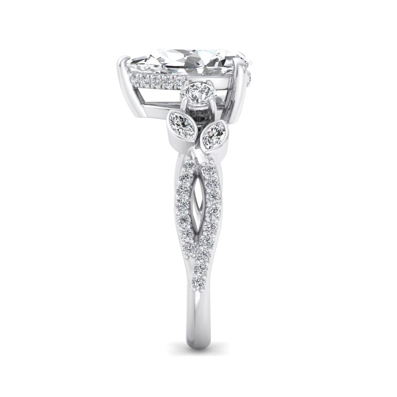 Floral Marquise Band with Beaded Detail Pear Lab Grown Diamond Center Engagement Ring