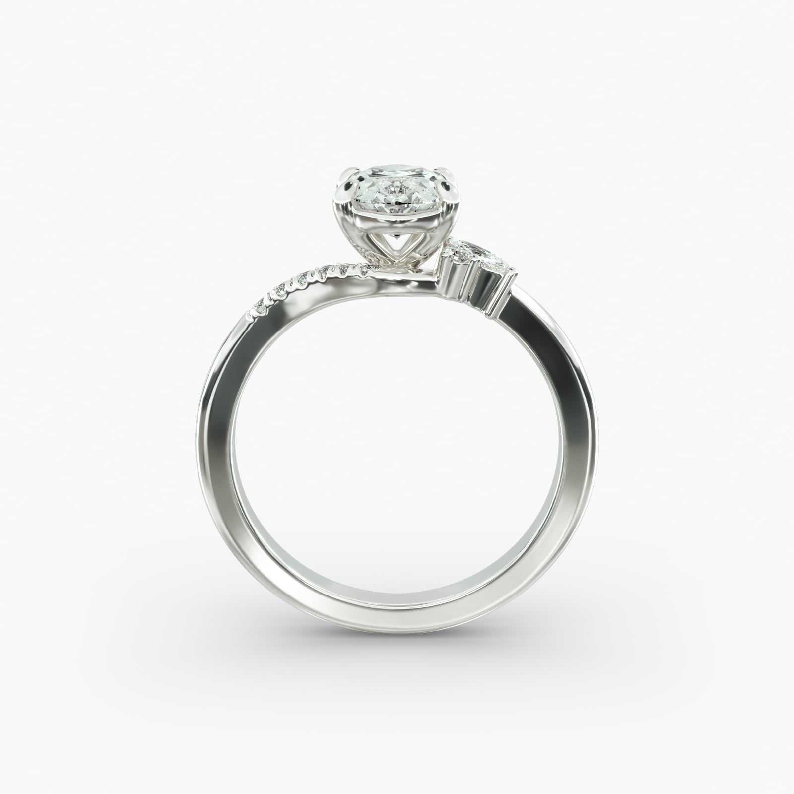 Asymmetric Elegance Oval Lab Grown Diamond Center Engagement Ring