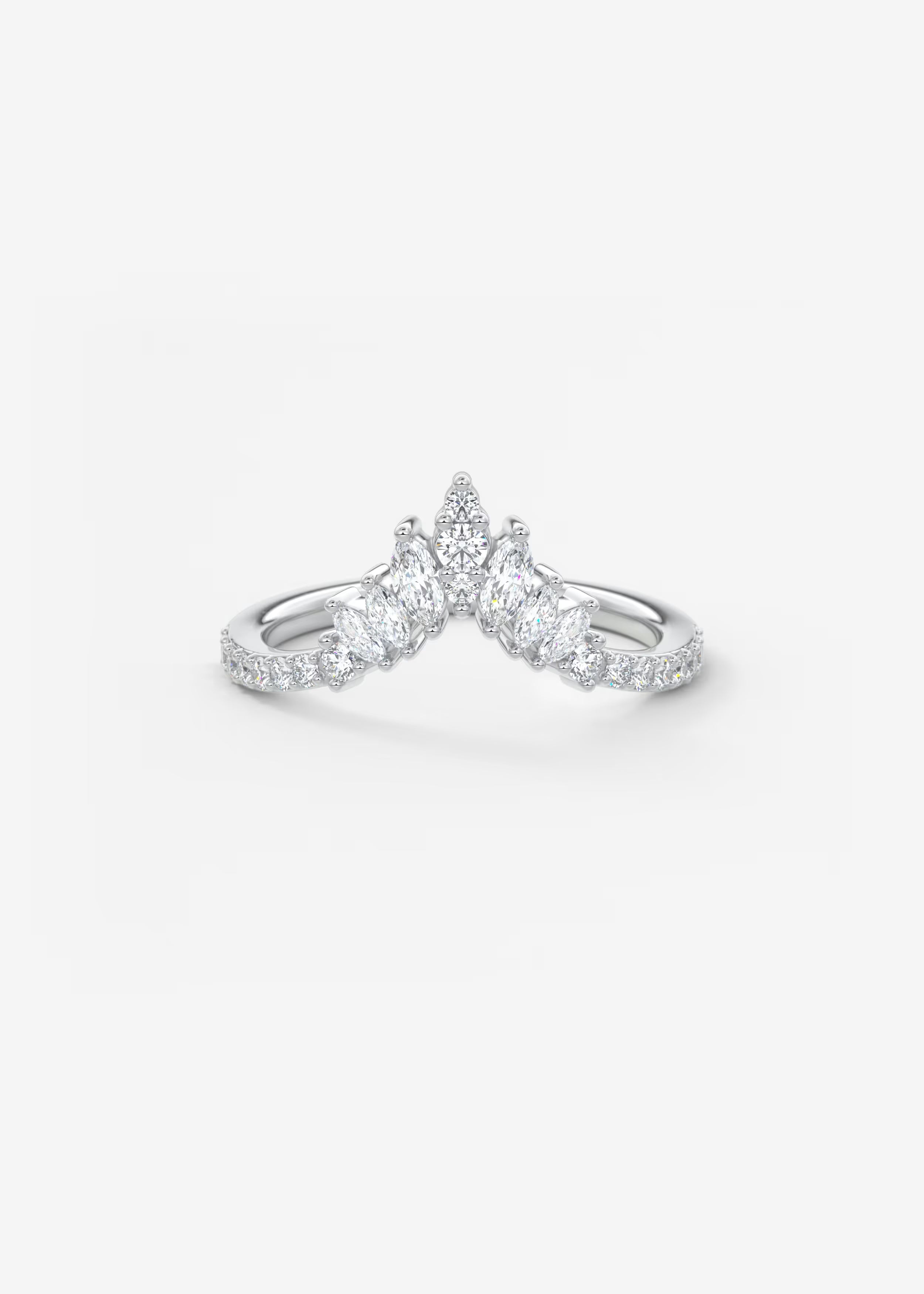 Gold V‑Shaped Double Band Ring with Marquise and Round Lab‑Grown Diamond Crown Detailing