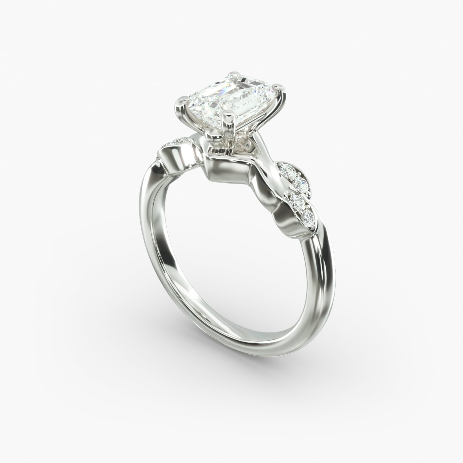 Floral Twist Cluster Emerald Lab Grown Diamond Center Engagement Ring