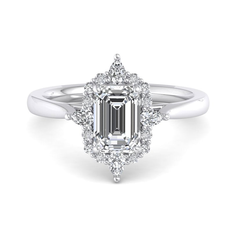 Halo-style with Pear Accents and Emerald Lab Grown Diamond Center Engagement Ring