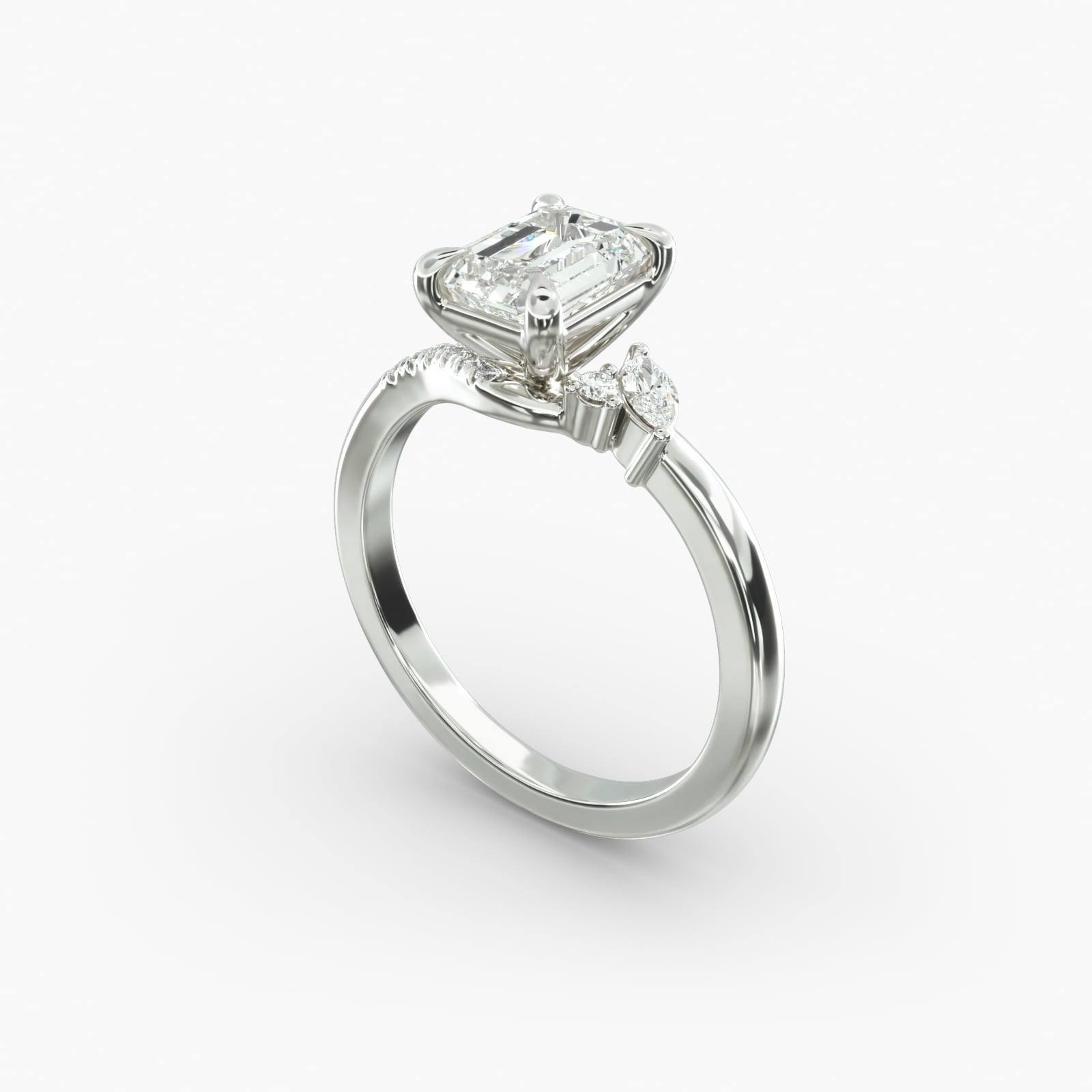 Asymmetric Elegance Emerald Lab Grown Diamond Center Engagement Ring