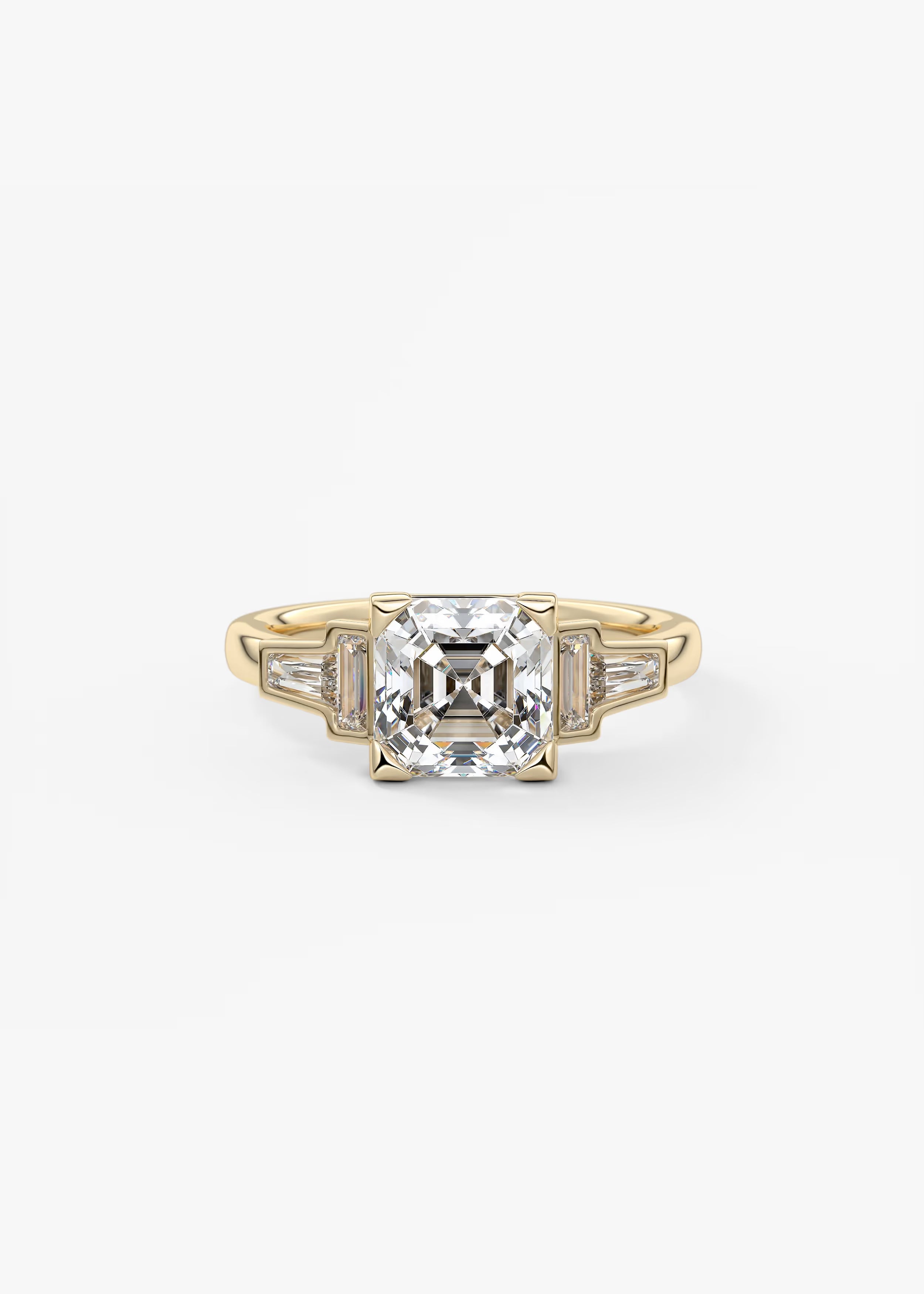 Art Deco Inspired Asscher Five Stone Engagement Ring with Tapered Baguettes