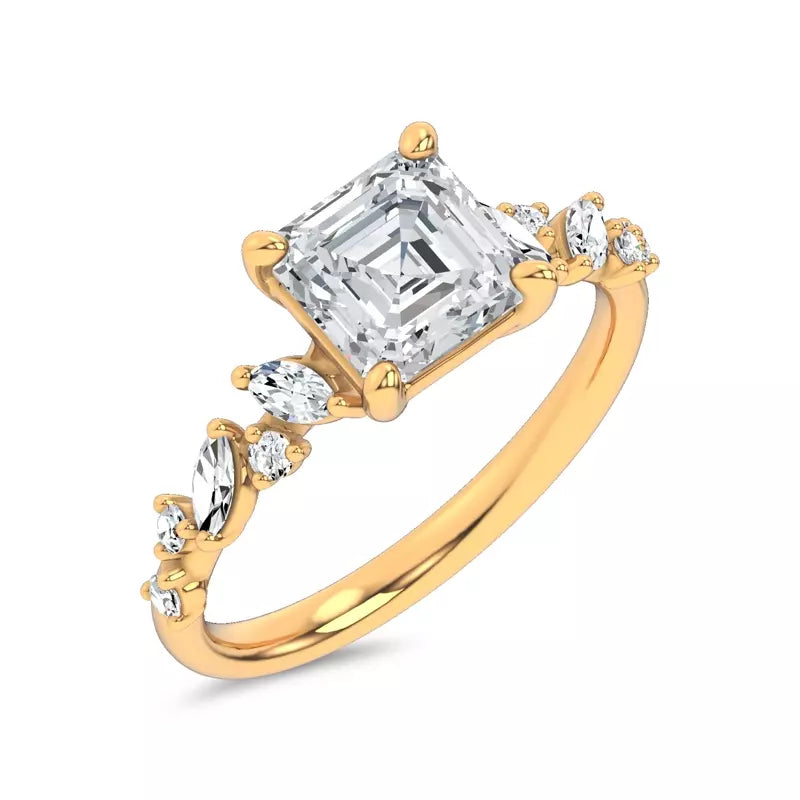 Scattered Diamond Asscher Engagement Ring