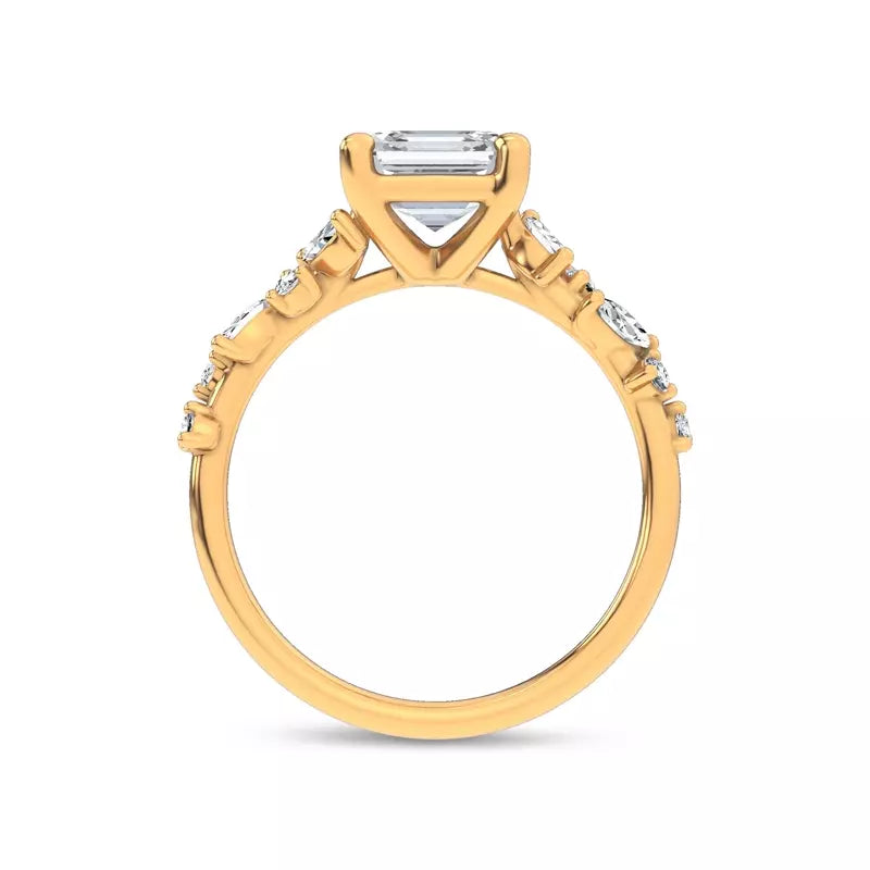 Scattered Diamond Asscher Engagement Ring