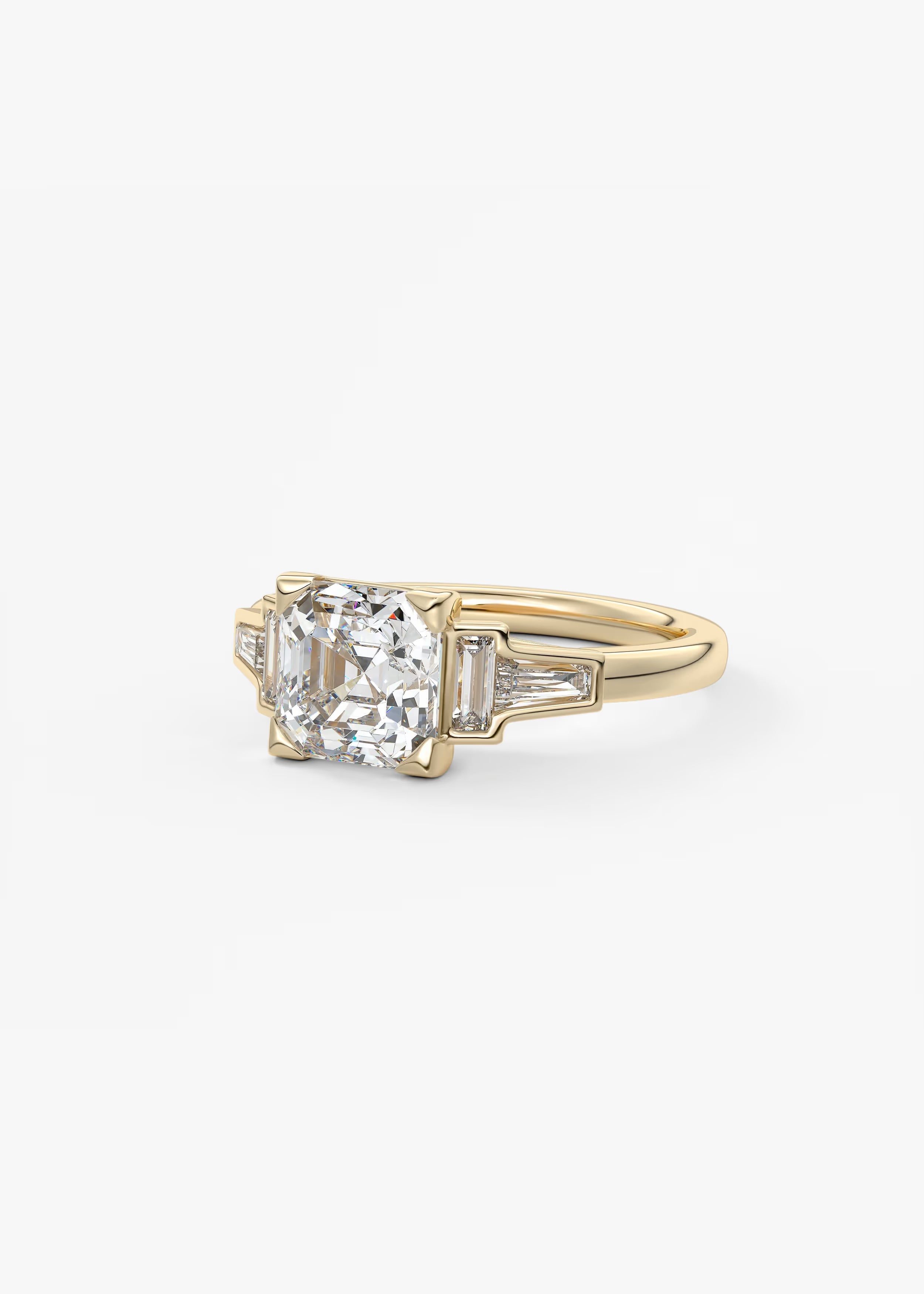 Art Deco Inspired Asscher Five Stone Engagement Ring with Tapered Baguettes