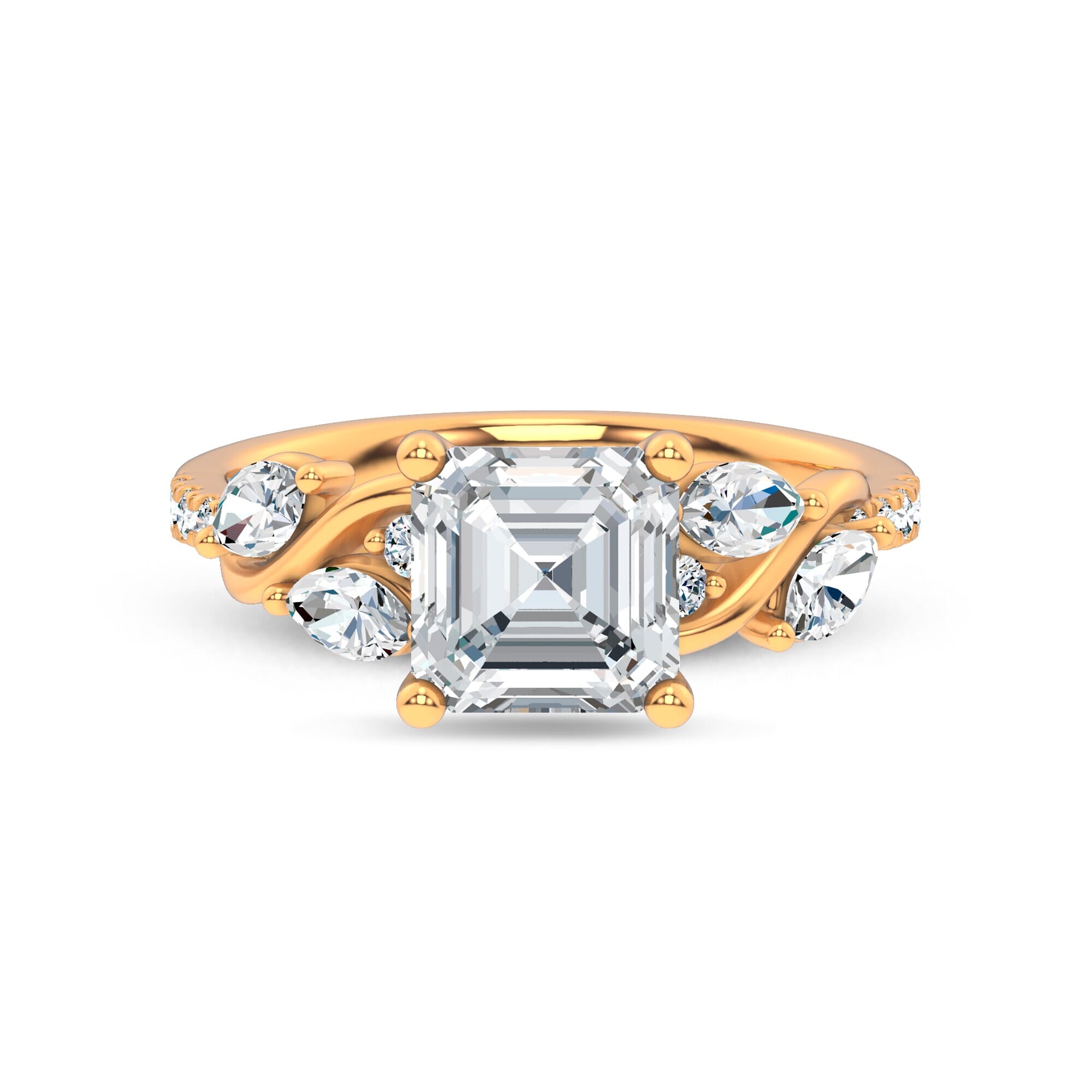 Curved Vine Diamond Asscher Engagement Ring