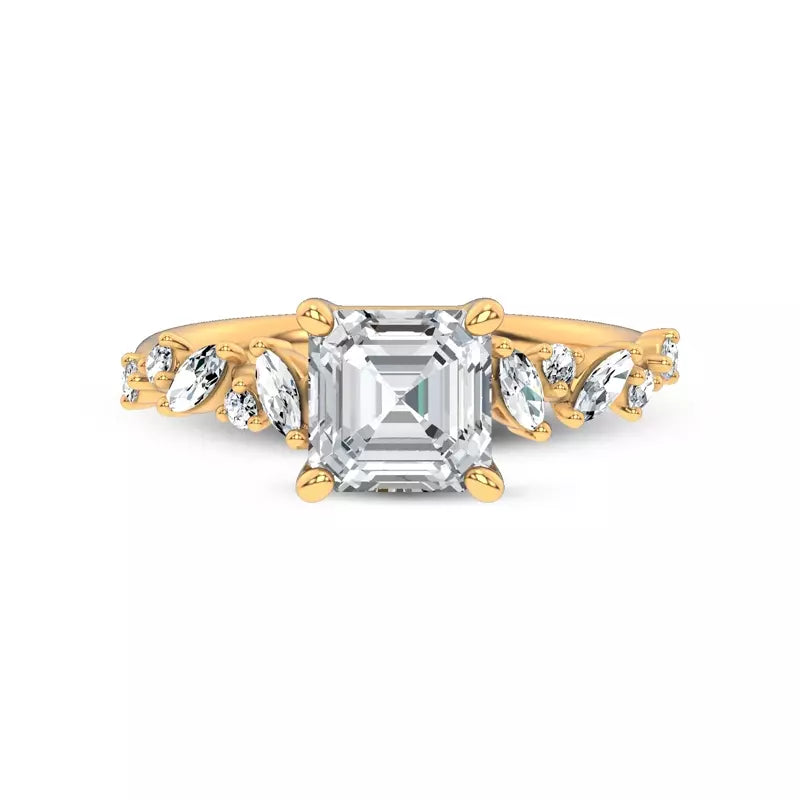 Scattered Diamond Asscher Engagement Ring
