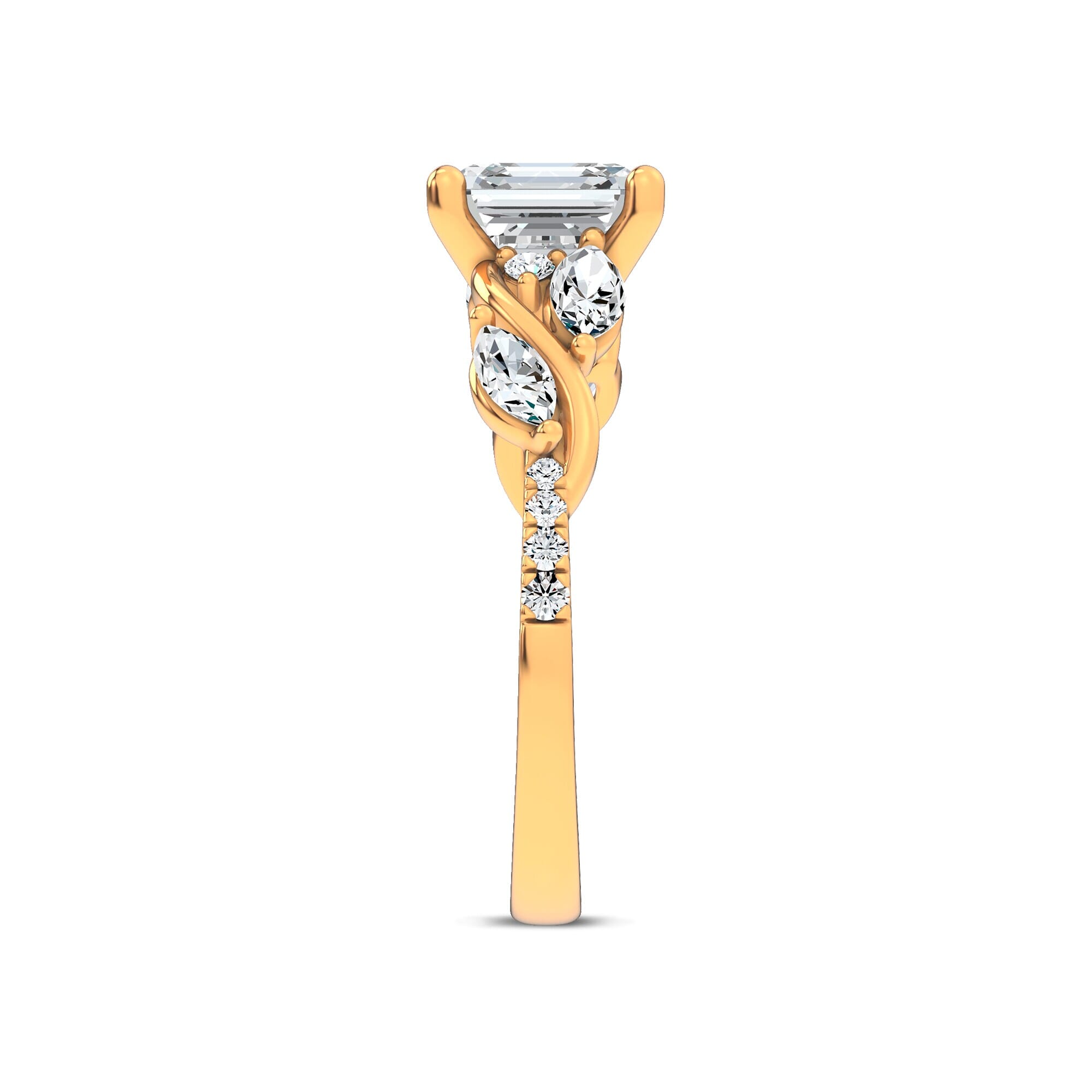 Curved Vine Diamond Asscher Engagement Ring