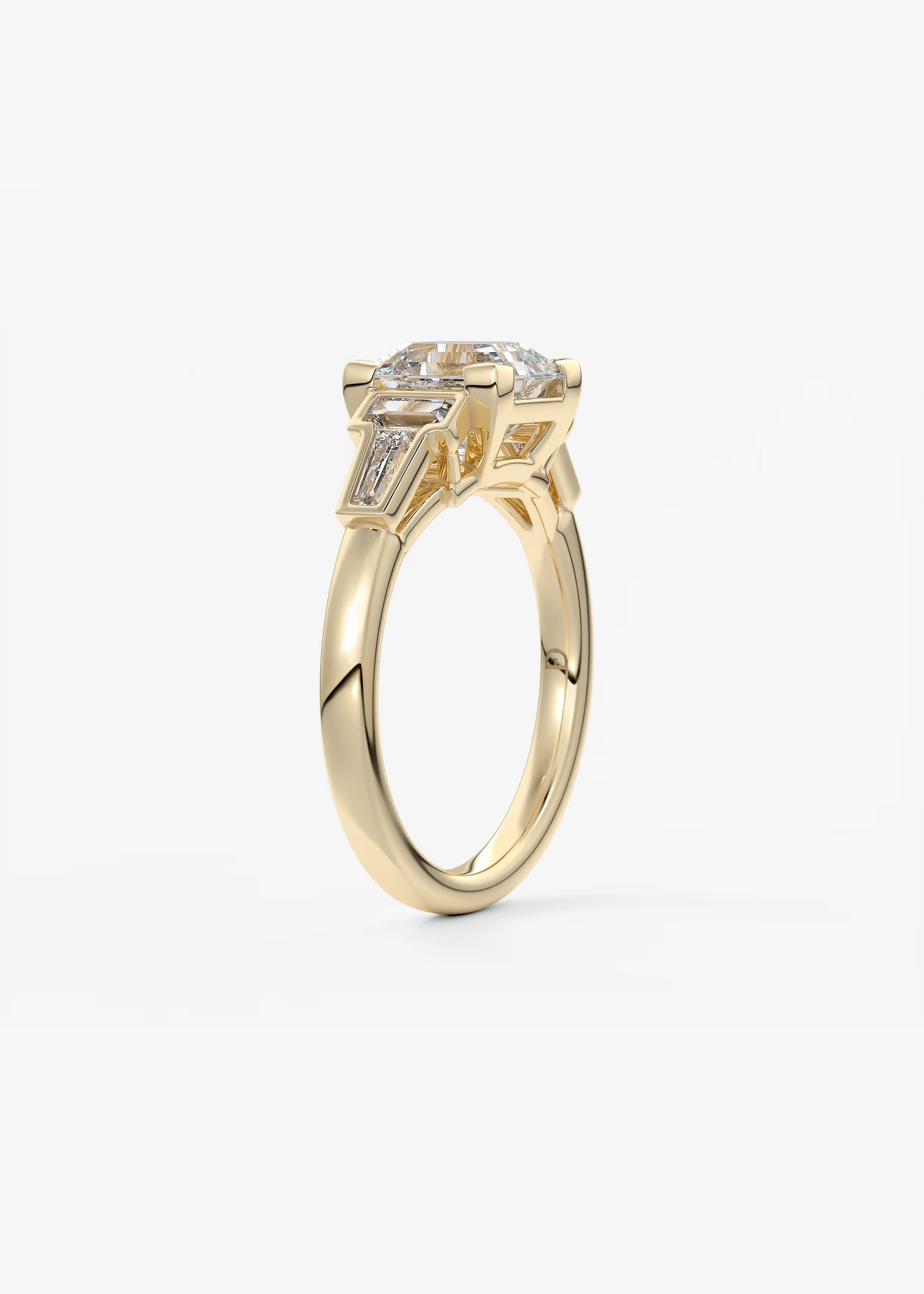Art Deco Inspired Asscher Five Stone Engagement Ring with Tapered Baguettes