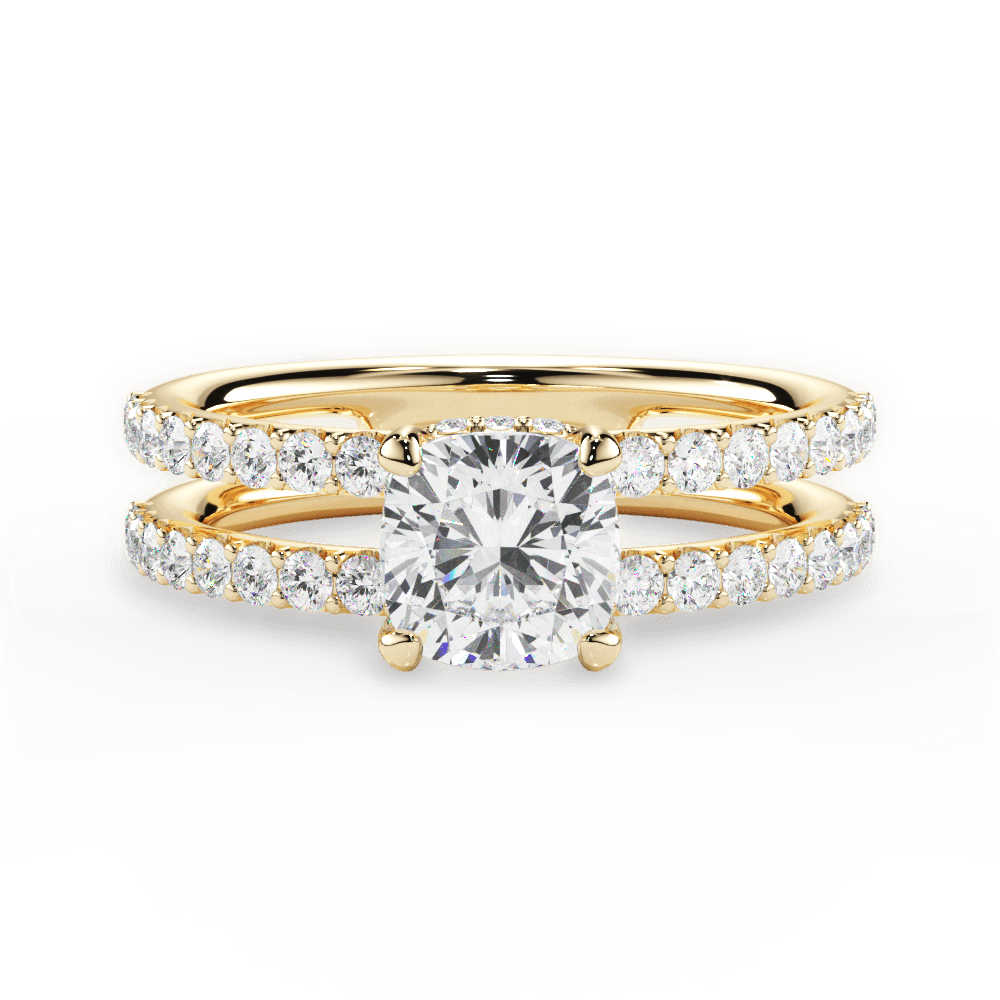 Cushion Shaped  Double Row Diamond Engagement Ring